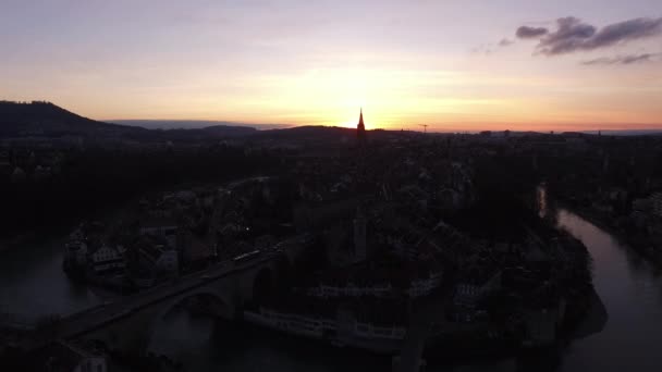 Vista Aérea Cidade Velha Berna Pôr Sol — Vídeo de Stock
