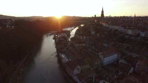 Letecký Pohled Bern Při Západu Slunce — Stock video
