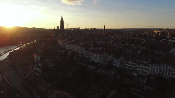 Повітряний Вид Берн Заході Сонця — стокове відео