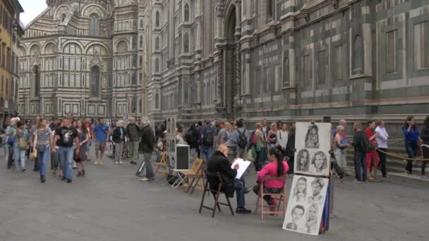 Människor Piazza Del Duomo Florens — Stockvideo