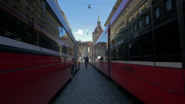 Tram Autobus Alla Stazione Barenplatz Berna — Video Stock