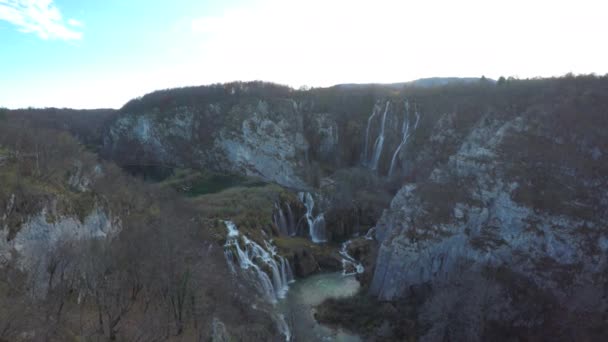 Luchtopname Van Een Waterval Landschap Plitvice Park — Stockvideo