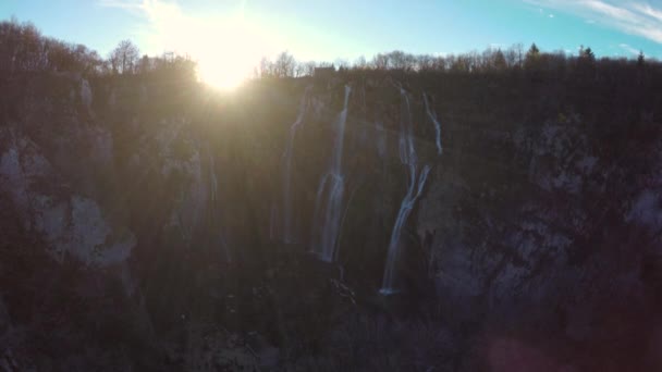 Flygfoto Veliki Slap Vattenfall Plitvice Park — Stockvideo