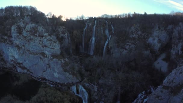 Aerial Veliki Slap Waterfall Plitvice Park — Stock Video