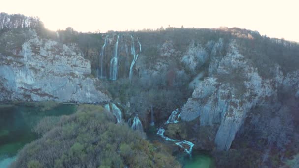 Luchtfoto Van Watervallen Namiddag Plitvice Park — Stockvideo