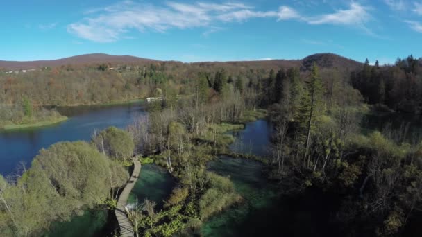 Antenne Von Holzpfad Und See Plitvicer Park — Stockvideo