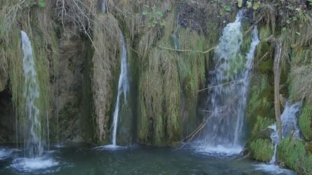 Kleine Watervallen Gras Bij Plitvice Park — Stockvideo