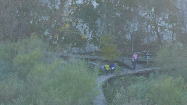 Alto Ângulo Pessoas Que Visitam Plitvice Park — Vídeo de Stock