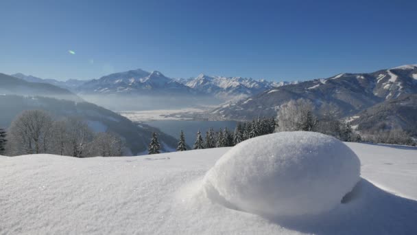 Landschaft Mit Bergen Und See Winter — Stockvideo