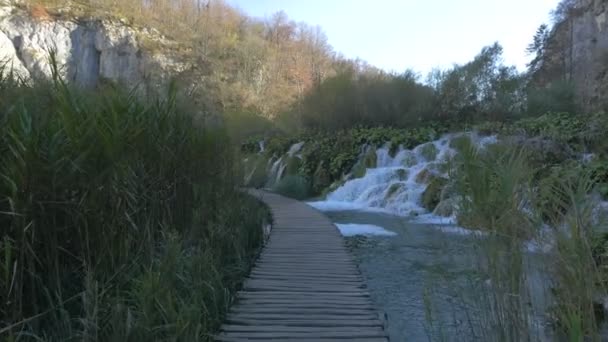 Passeio Marítimo Perto Cachoeira Parque Nacional Plitvice — Vídeo de Stock