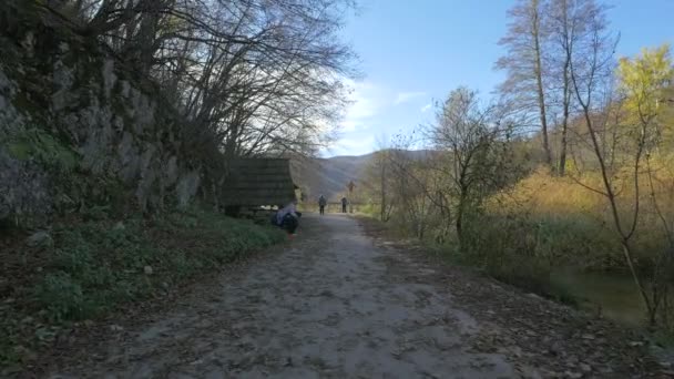 Caminhando Uma Margem Lago Parque Nacional Plitvice — Vídeo de Stock