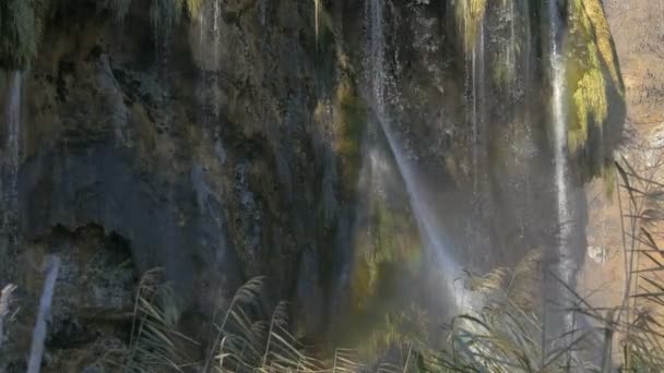 Şelale Küçük Bir Mağara Plitvice Ulusal Parkı — Stok video