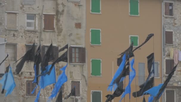 Banderas Ondeantes Negras Azules — Vídeos de Stock