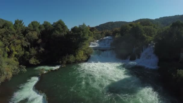 Watervallen Bij Krka National Park Vanuit Lucht Bekeken — Stockvideo