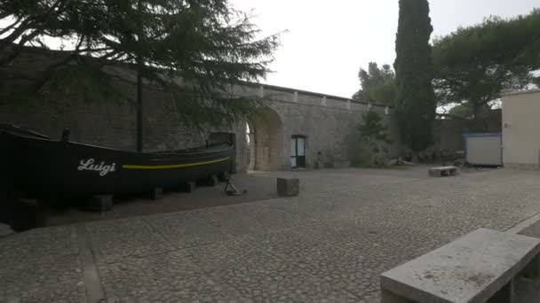 Wooden Boat Paved Courtyard — Stock Video