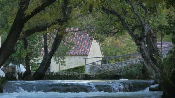 Río Que Fluye Por Una Pequeña Casa — Vídeo de stock