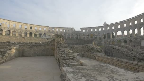 Ruínas Dentro Anfiteatro Romano Pula — Vídeo de Stock