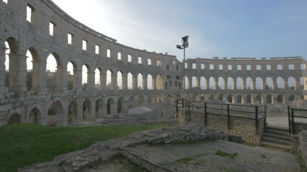 Steinmauer Römischen Amphitheater Pula — Stockvideo