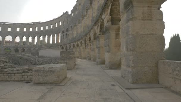 Kamenné Pilíře Římské Aréně Pule — Stock video