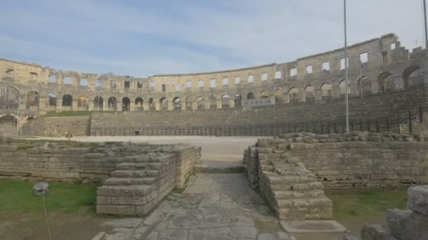 Římské Zříceniny Amfiteátru Pule — Stock video