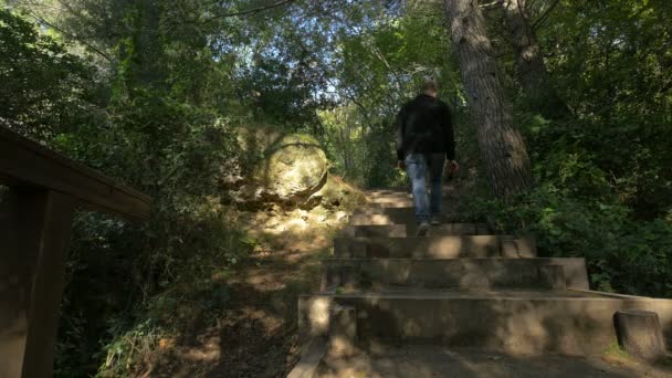 Man Walking Staircase — Stock Video