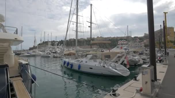 Barcos Ancorados Porto Mônaco — Vídeo de Stock