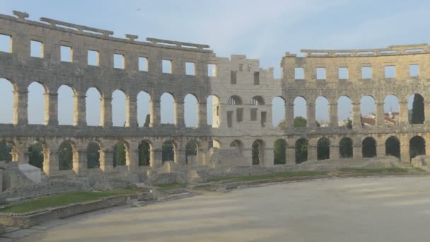 Vista Panorámica Derecha Anfiteatro Romano Pula — Vídeos de Stock