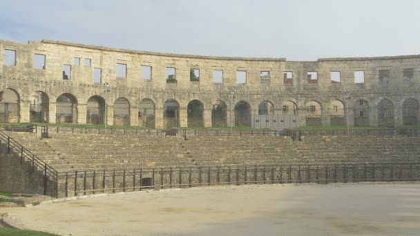 Pan Rechts Uitzicht Het Romeinse Amfitheater — Stockvideo