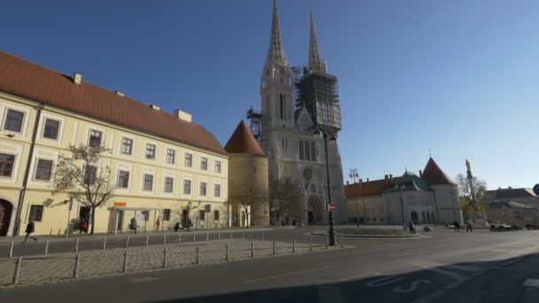 Zagreb Katedrali Nin Sokak Manzarası — Stok video