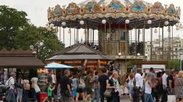 Souvenir Stalls Trocadero Carousel — Stock Video