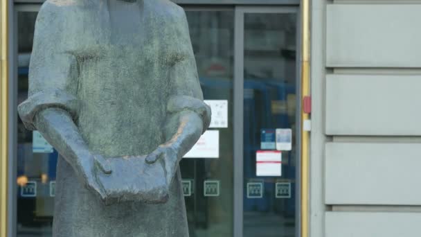 Die Statue Eines Mannes Mit Einem Buch — Stockvideo