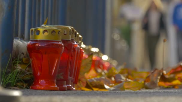 Close Memorial Candles — Stock Video