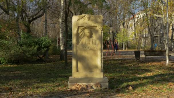 公園内の彫刻された記念碑 — ストック動画