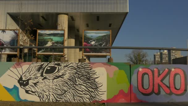 Peintures Exposées Près Une Murale — Video