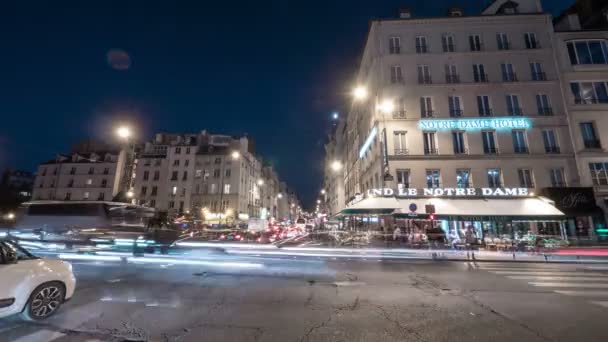 Timelapse Notte Vicino Notre Dame Hotel — Video Stock