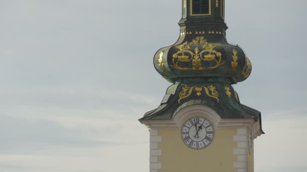 Primer Plano Una Torre Reloj Con Detalles Dorados — Vídeo de stock