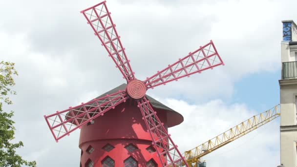 Molino Viento Rojo Del Moulin Rouge — Vídeos de Stock