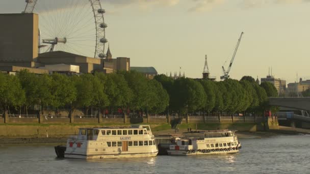 Båtar Förtöjda Floden Thames — Stockvideo