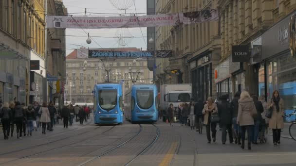 Trams Ilica Street Zagreb — Vídeos de Stock