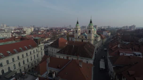 Aérea Edificios Cerca Catedral Liubliana — Vídeo de stock
