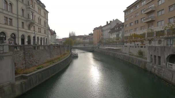 Ljubljanica Floden Staden — Stockvideo