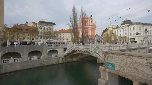 Triple Bridge Ljubljanica River — Stock video