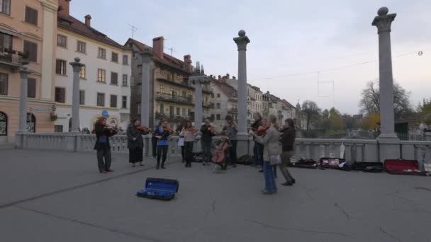 Muzikanten Optredend Een Brug — Stockvideo