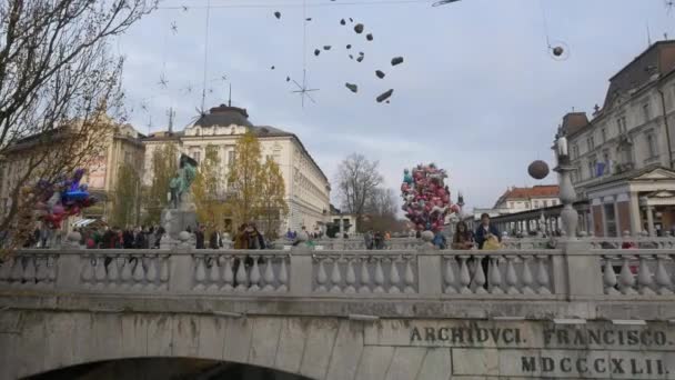 Тройной Мост Любляне — стоковое видео