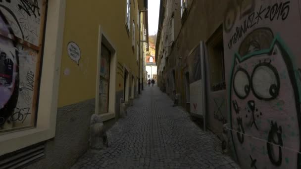 Rua Estreita Com Graffiti — Vídeo de Stock