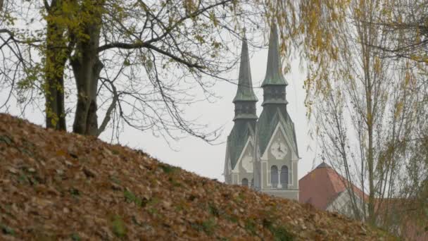 Bir Sonbahar Gününde Katolik Kilise Kulesi Çatısı — Stok video
