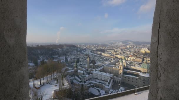 Paisaje Urbano Salzburgo Desde Fortaleza Hohensalzburg — Vídeos de Stock