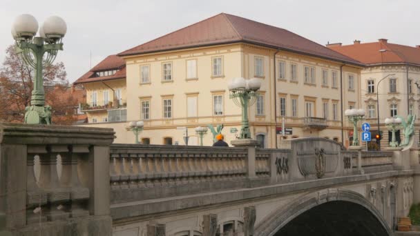 Oameni Care Merg Podul Dragonului Din Ljubljana — Videoclip de stoc