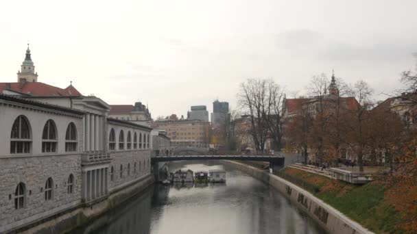 Ljubljanica河和中央市场 — 图库视频影像