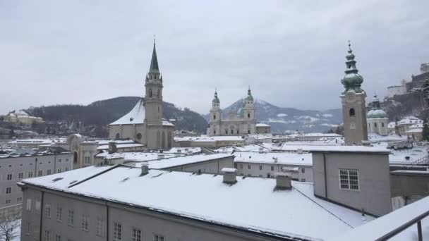 Iglesias Salzburgo Vistas Día Invierno — Vídeos de Stock